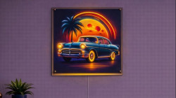 Néon mural retro car on the beach - Light me